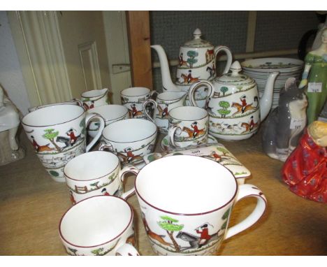 Crown Staffordshire Hunting Scene pattern tea and coffee service