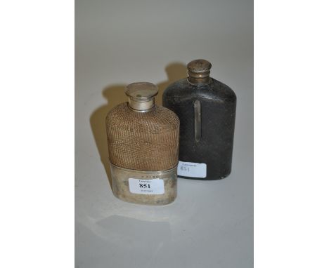 19th Century silver mounted hip flask together with another hip flask