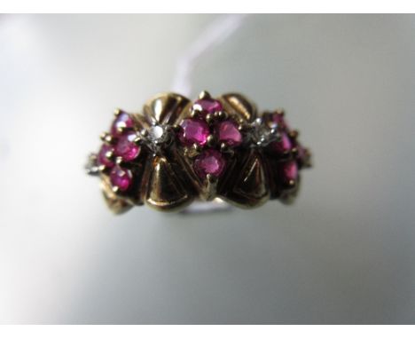9ct Yellow gold ruby and diamond set ring