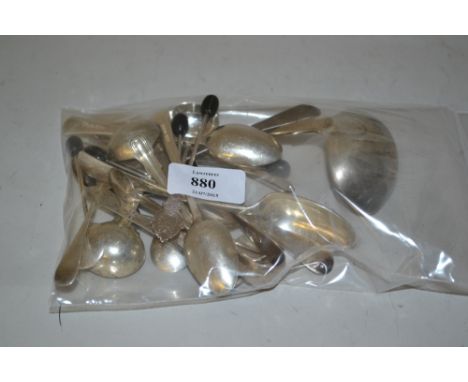 London silver sauce ladle together with a quantity of silver teaspoons etc