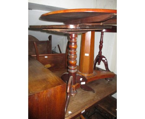 Small 19th Century mahogany square top pedestal table and a 1930's oak jardiniere stand