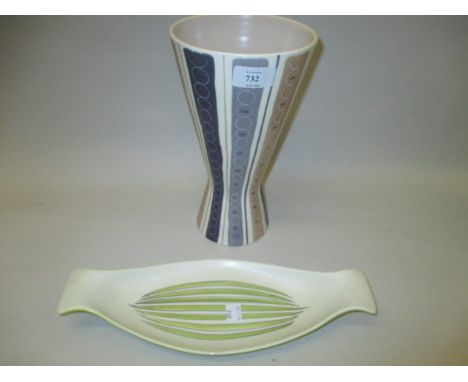 1950's Poole abstract decorated pottery vase, together with a similar oval dish