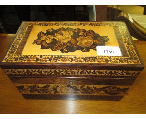 19th Century Tunbridge ware rectangular two division tea caddy