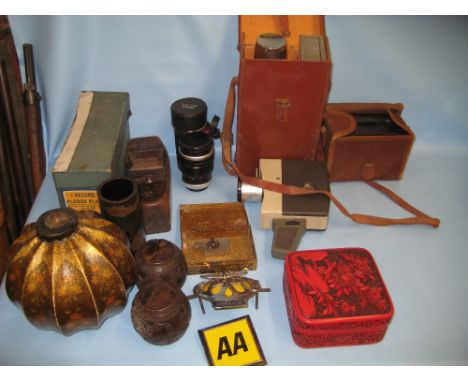 Kashmiri table lamp, miscellaneous tools, cameras and sundries