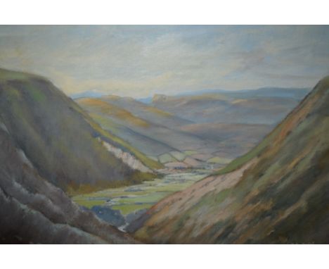 Betty Bestall, oil on board, the Pennant Valley, Wales, another by the same artist, river landscape and a pastel by the same 