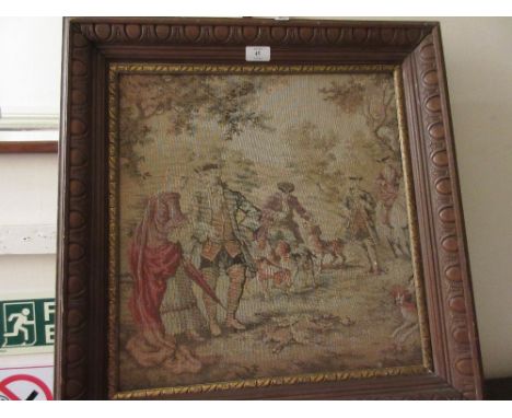 20th Century machine tapestry, hunting scene, housed in a moulded pine frame