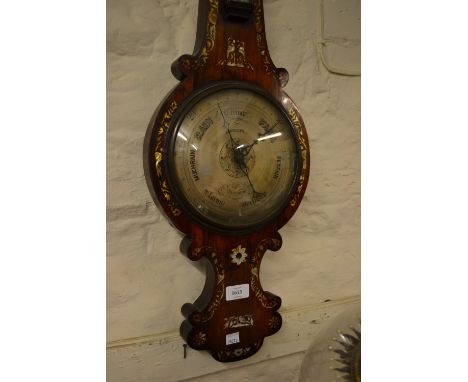19th Century rosewood mother of pearl inlaid wheel barometer having silvered dial, inscribed T. Weller, Croydon (a/f)