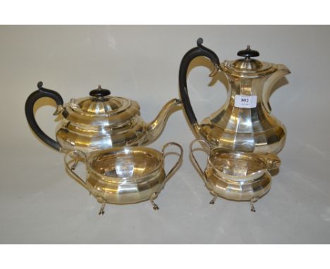 Sheffield silver four piece tea service of faceted baluster form