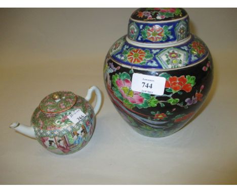 Small 19th Century Canton famille rose teapot together with a 20th Century Chinese ginger jar and cover