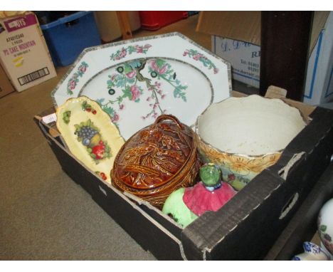 English pottery teapot, ' Little Old Woman Who Lived in a Shoe ', pottery jardiniere and other miscellaneous pottery and porc