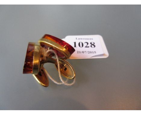 Pair of Russian gold mounted amber cufflinks