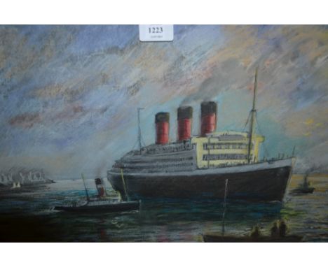 Ken Potter, pastel, entitled ' The Majestic Enters Port ', 14ins x 24ins together with a quantity of various other framed pri