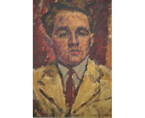 George Melhuish, signed oil on canvas, portrait of a young man, together with an oil on canvas, portrait of a lady, both unfr