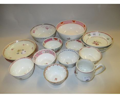 Quantity of 18th and early 19th Century Newhall type tea bowls, cups and saucers etc together with two slops bowls