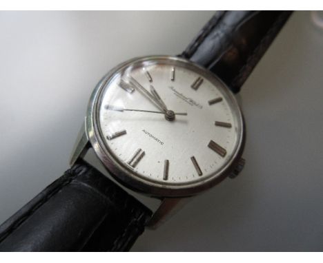 International Watch Company gentlemans stainless steel automatic wristwatch with silvered dial and baton numerals with a blac