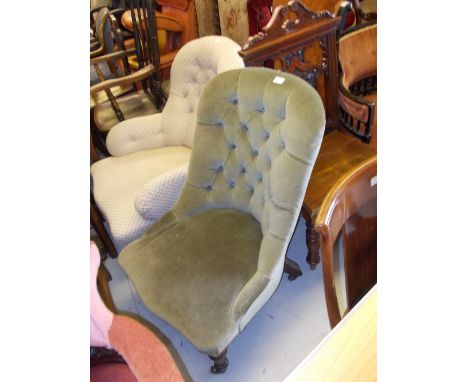 Victorian button upholstered nursing chair on turned tapering supports