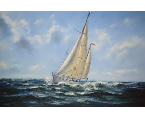 Anthony Hedges, oil on canvas, portrait of Gypsy Moth IV under sail, signed, 24ins x 36ins, gilt framed