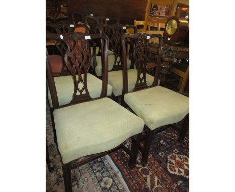 Set of six (four plus two), good quality mahogany 1920's Chippendale style dining chairs having carved cresting  rail with pi