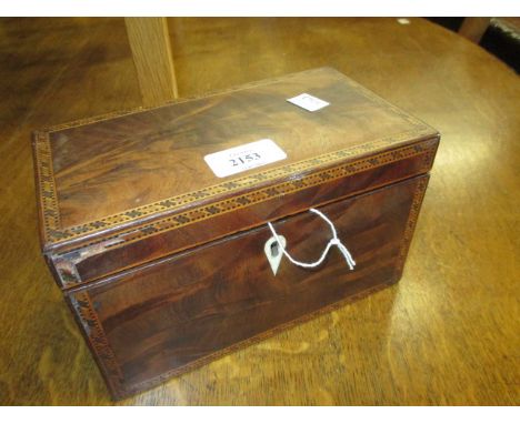 George III rectangular mahogany chequer and inlaid rectangular two division tea caddy