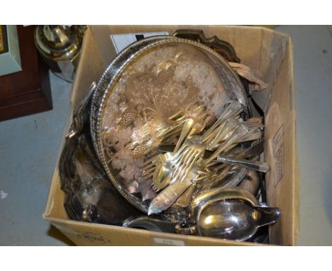 Silver plated four piece tea service, plated tray, miscellaneous plated cutlery and other silver plate