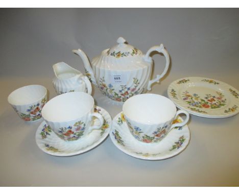 Aynsley Cottage Garden pattern tea for two set comprising:  teapot and cover, cream jug, two cups and two pairs of saucers