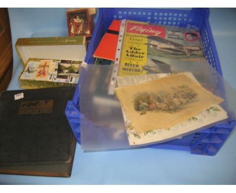 Small quantity of cigarette cards, three packs of playing cards and a quantity of Royal Airforce Flying magazine and other va
