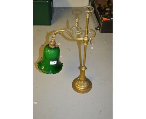 20th Century brass adjustable desk lamp with green glass shade on circular base