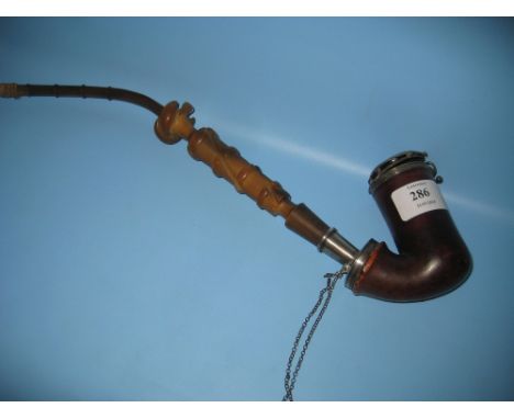 19th Century silver mounted horn and burr wood pipe