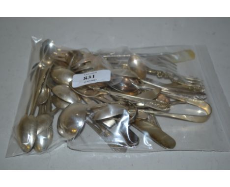 Quantity of various silver tea and coffee spoons, jam spoon and ladle, two pairs of sugar tongs etc