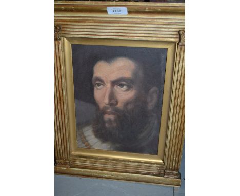 After Rembrandt, oil on panel, portrait of a Flemish gentleman, housed in an architectural design frame, 10ins x 8ins
