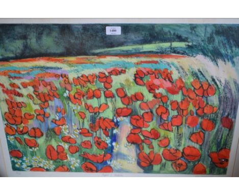 Pip Carpenter, a Limited Edition coloured print, ' Poppies and Pasture ' No. 18 of 75