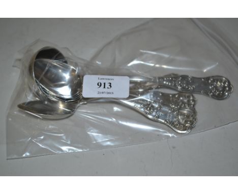 Set of six 19th Century Glasgow silver Shell pattern teaspoons together with a similar Glasgow silver sauce ladle