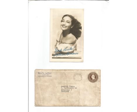 Dorothy Lamour vintage signed 5x4 black and white photograph. This item also comes with the original envelope post marked fro
