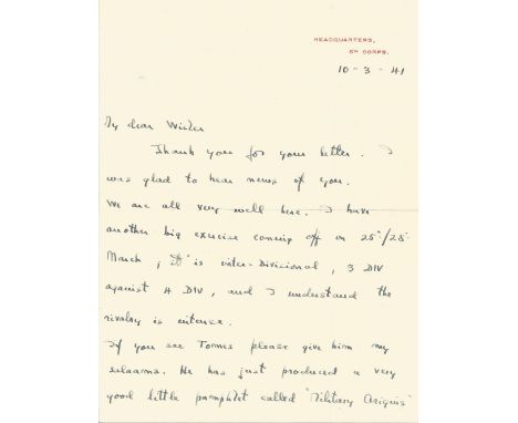 Field Marshal Bernard Montgomery ALS dated 10th March 1941 on headed paper features a clear signature from Montgomery who was