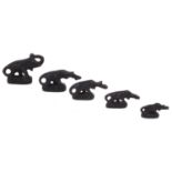 A graduated set of five oriental bronze elephant opium weights