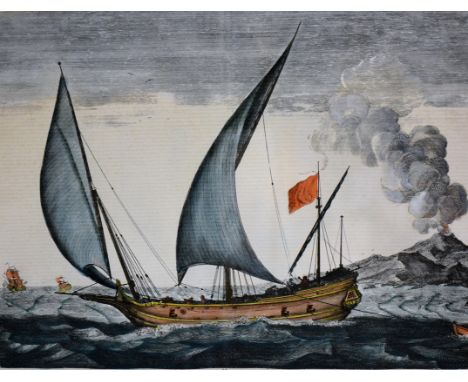 After Randon,  'Vaisseau du troisieme' rang a la Voille, colour print, 31cmx 41cm, La Galere Patronne a la rame' and 'Barque 