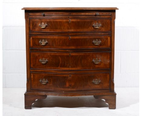 Reproduction serpentine chest of drawers, with slide above four drawers on bracket feet width 71cm, depth 49cm, height 77cm.