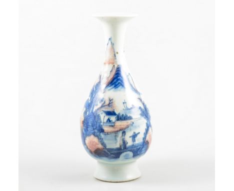 Chinese blue and white landscape vase, red seal to base, 24cm