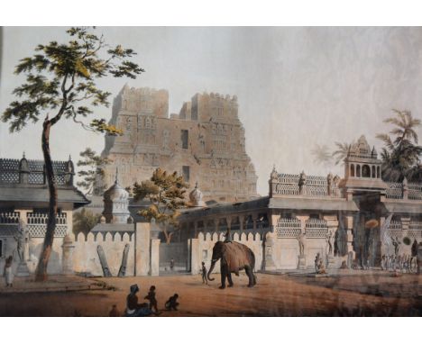 Havell after Fraser, 'The Fort of Raeengurh', colour print, Rodwell & Martin 1820, 46cm x 60cm; and Pagoda at Rannisseram (Bl
