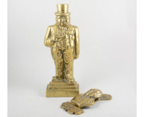 Sir Winston Churchill, brass doorstop, 37cm, and a brass door knocker, (2)