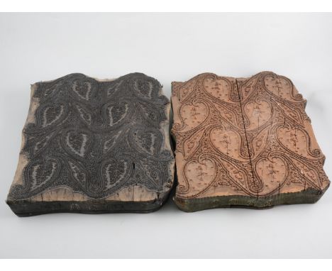 Two Paisley design textile print blocks, (2).