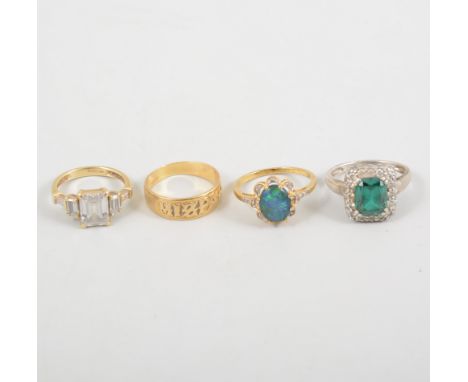 Four dress rings, an 18 carat yellow gold Mizpah ring, hallmarked Birmingham 1904, approximate weight 4.2gms, a 14 carat yell