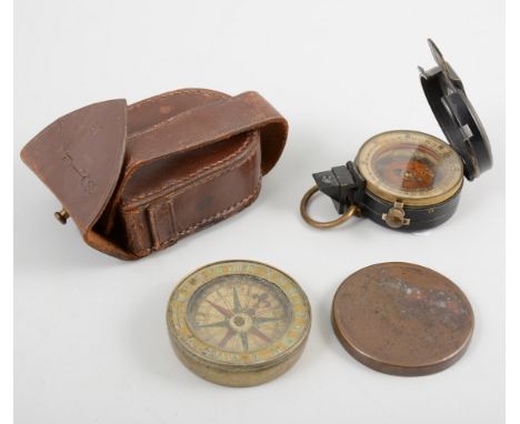 Early brass compass, along with world war one compass marked Smith Ross 87, (2).