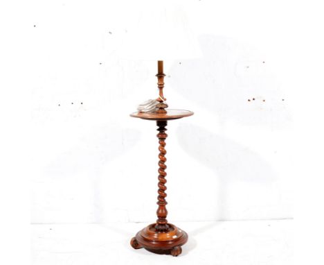 Victotian mahogany side table adapted for a reading light, circular top on barley twist column on circular dish base raised o