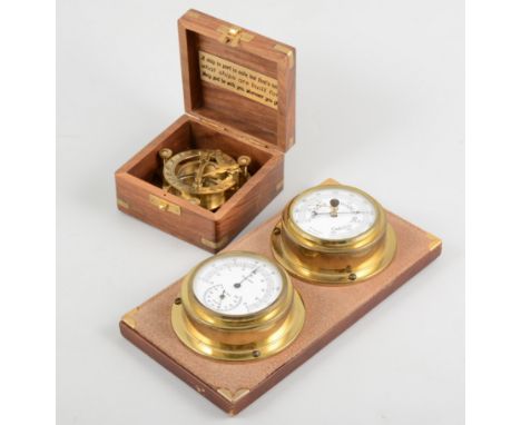 A set of balance scales, bearing a label "Albertoni Silvio milano", a brass cased "Stanley London 1880 Pocket Compass", a wal