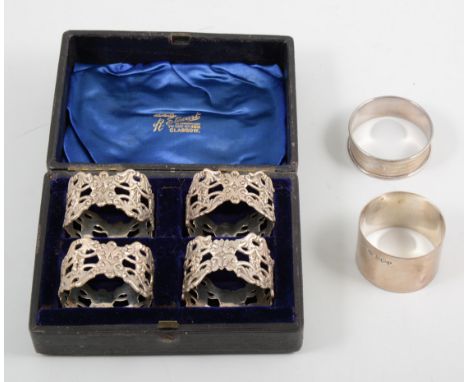 Set of four Victorian pierced and embossed silver napkin rings, hallmarked London 1892, makers mark Samuel Jacob, total weigh