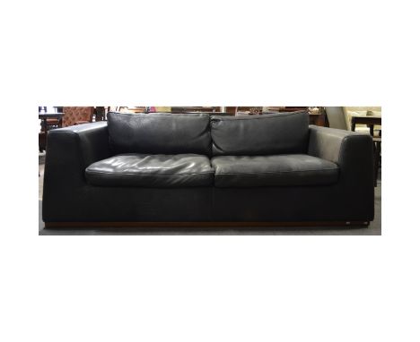 Incanto black stitched leather contemporary sofa, approx 230cm wide, 99cm deep.