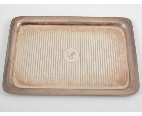 A silver dressing table tray, engine turned design with monogrammed centre, 29cm x 29cm, hallmarked Birmingham 1916, approxim