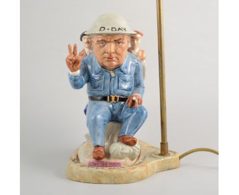 Peggy Davies and Kevin Francis, Sir Winston Churchill, D day landings character jug, mounted on a table lamp base, 55cm overa