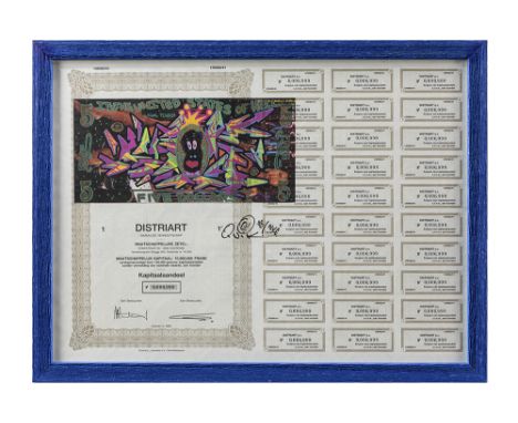 print signed in plateQUIK (PSEUDONIEM LINWOOD A. FELTON) (°1958) aandeel van 'Distriart' bedrukt met een werk van de graffiti